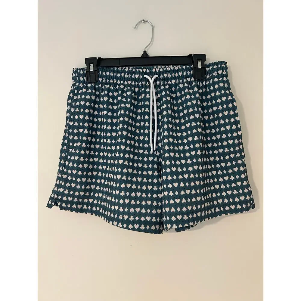 Abercrombie & Fitch Men’s Stretch Swim Short Teal Green Diamond Heart Spade EUC